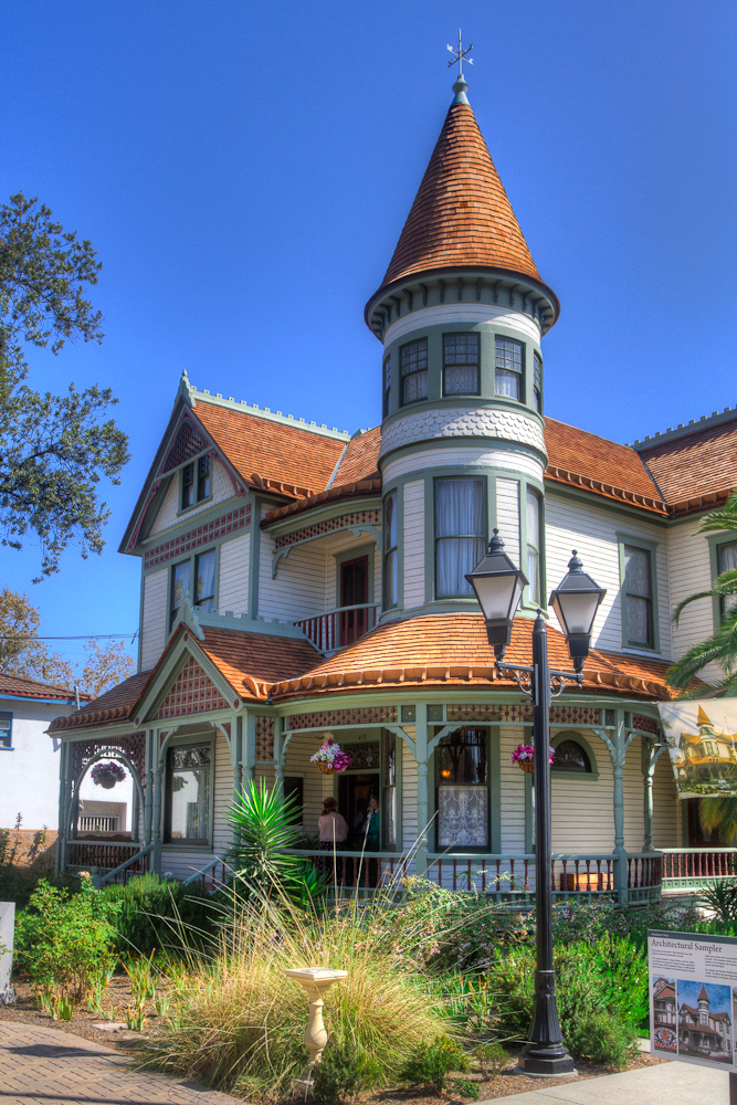 The restored Victorian Woelke-Stoffel House at Founders' Park in Anaheim