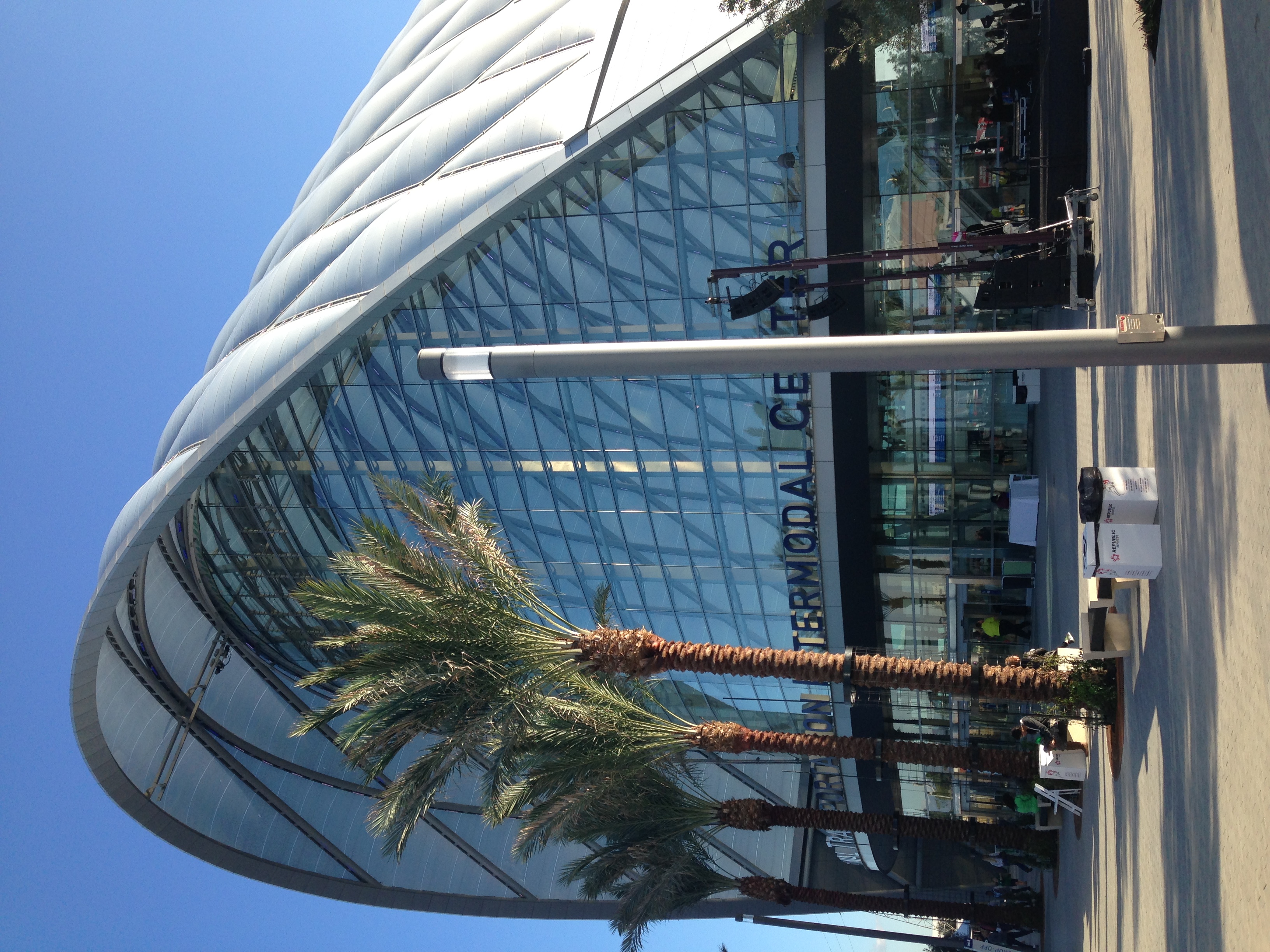 Curving illuminated exterior of ARTIC in Anaheim