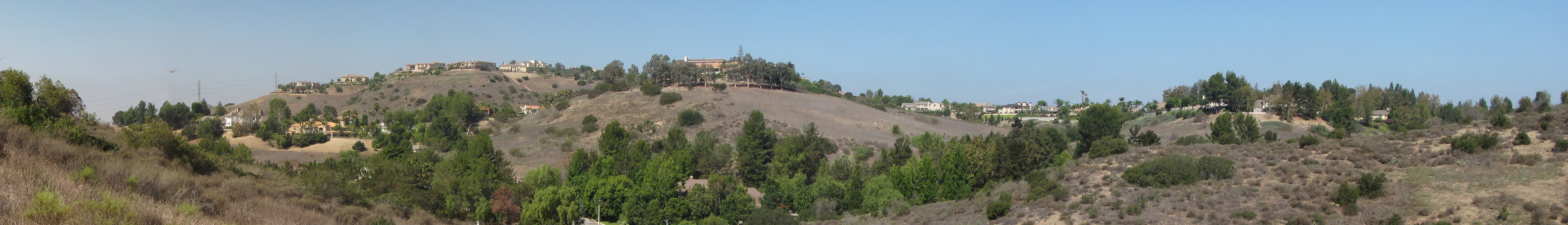 Panoramic view across the neighborhoods and ridges of Anaheim Hills